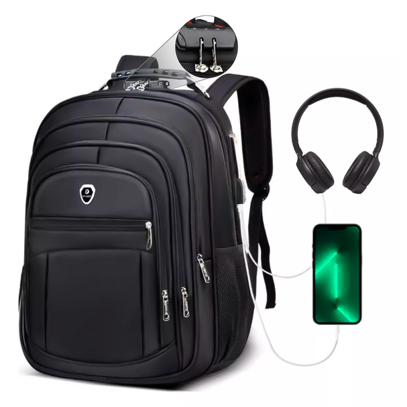 Mochila Reforçada Grande Faculdade Entradas P/ USB e Fone P2
