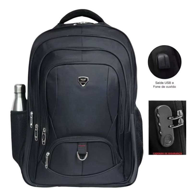 Mochila Reforçada Grande Faculdade Entradas P/ USB e Fone P2