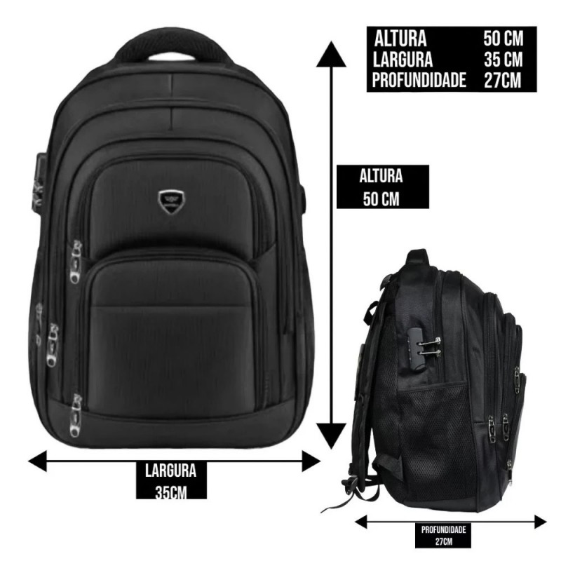 Mochila Reforçada Grande Faculdade Entradas P/ USB e Fone P2